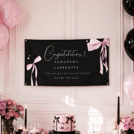 Lona Elegante lazo rosa coqueta foto graduación negra
