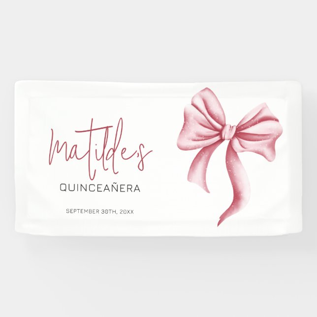 Lona Elegante lazo rosa Quinceañera (Horizontal)