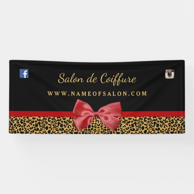 Lona Elegante Leopardo dorado Imprimir Salón de Pelo Ro (Horizontal)