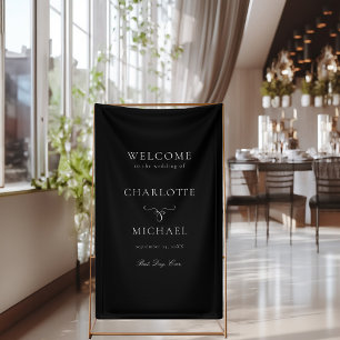 Lona Elegante, letra de guión "Bienvenido" negro, boda