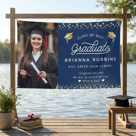 Lona Elegante letra moderna en oro Graduación Foto Azul