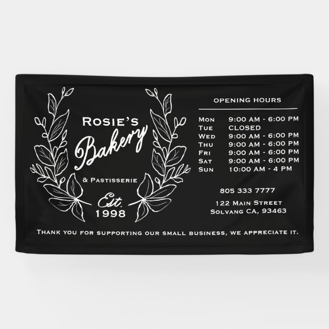 Lona Elegante logo de la panadería de Wreath Black Whit (Horizontal)