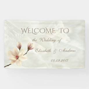 Lona Elegante Magnolia Romántica, Banner de Boda de Már
