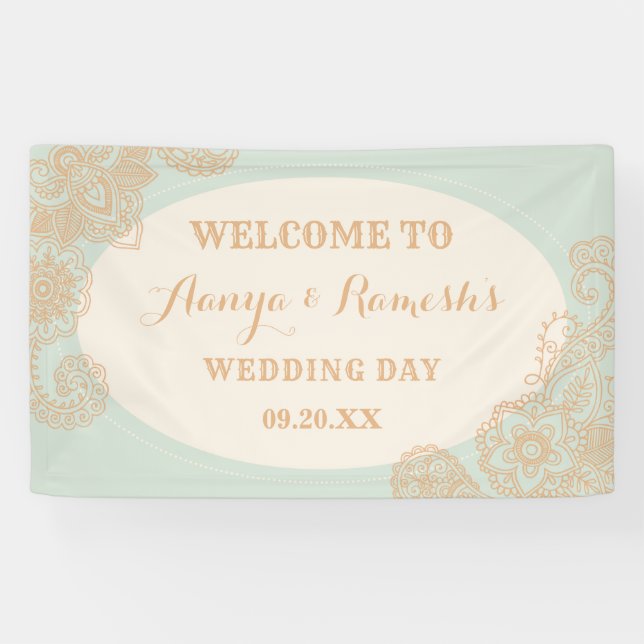 Lona Elegante Mandala Dotted Circle Mehndi Boda (Horizontal)