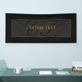 Lona Elegante Monograma de Letra Script Negro y Dorado