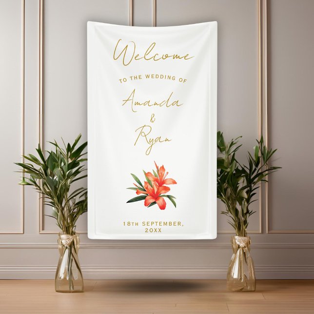 Lona Elegante Naranja Oleander Flower Boda Bienvenida (Subido por el creador)