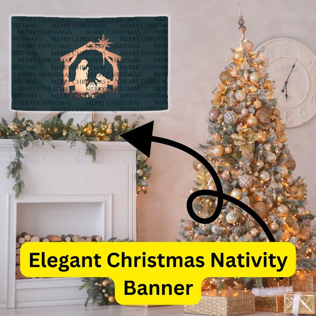 Lona Elegante Natividad de Oro Negro Feliz Navidad (Christmas Banner Holiday Home Decor)