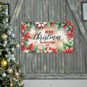Lona Elegante Navidad Roja y Blanca Poinsettia Navidad