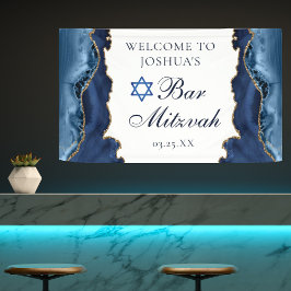 Lona Elegante Navy Blue Gold Agate Bar Mitzvah Fiesta