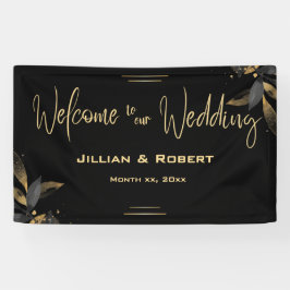 Lona Elegante negro y blanco, con Boda dorado colgando