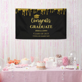 Lona Elegante Negro y Dorado 2025 Felicidades Graduació