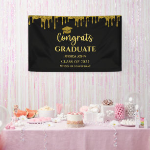 Lona Elegante Negro y Dorado 2025 Felicidades Graduació
