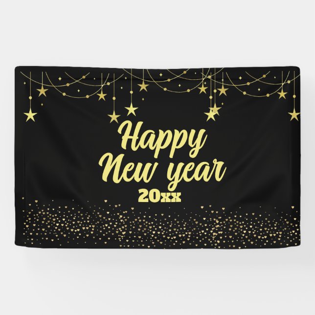 Lona Elegante negro y oro feliz año nuevo (Horizontal)