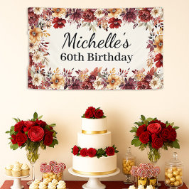 Lona Elegante Otoño Acuarela Floral 60 Cumpleaños