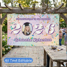 Elegante Pastel Clase de 2025 Confetti Name Photo