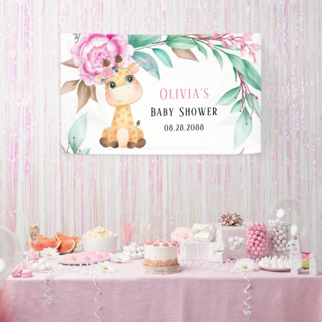 Lona Elegante Peonia Rosa y un lindo Baby Shower de jir (Fiesta)