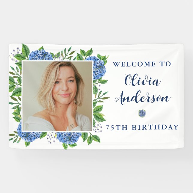 Lona Elegante Personalizado de Hydrangea Foto 75ª fiest (Horizontal)