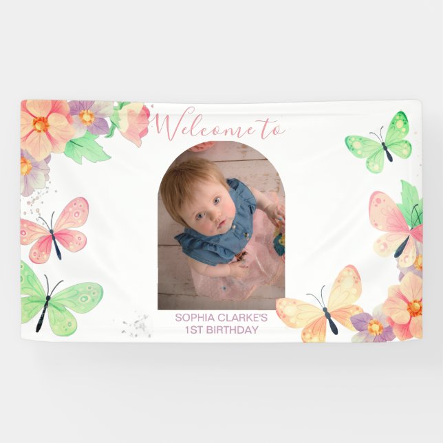 Lona Elegante Personalizado de mariposa floral foto pri (Horizontal)