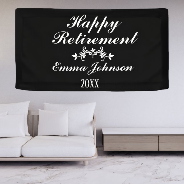 Lona Elegante personalizado negro y blanco feliz retiro (Subido por el creador)