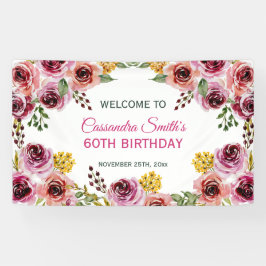 Lona Elegante Purple Burgundy Rosa Greenery Cumpleaños