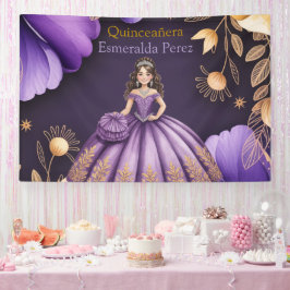 Lona Elegante Purple Quinceañera Chica Art Bienvenida