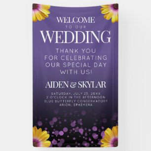 Lona Elegante Purpurina Daisies Boda de bienvenida