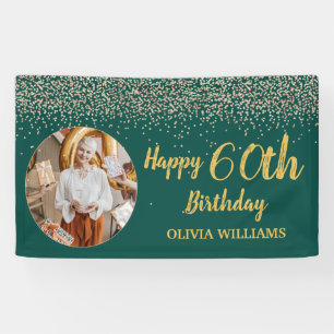 Lona Elegante Purpurina de Oro Verde de cumpleaños núme