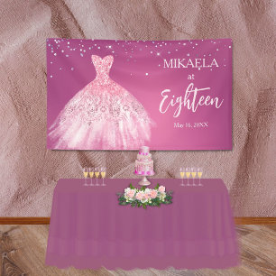 Lona Elegante Purpurina de vestido rosa 18 cumpleaños