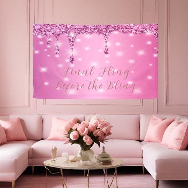 Lona Elegante Purpurina rosado caliente goteo Bachelore (Celebrate in style with a luxe pink glitter banner for the bride’s big night out!)