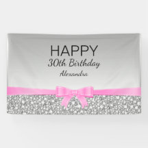 Elegante Purpurina Y Cinta Rosa Cumpleaños