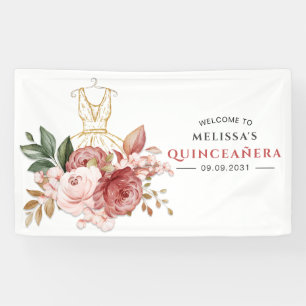Lona Elegante Quinceañera Floral Cumpleaños 15