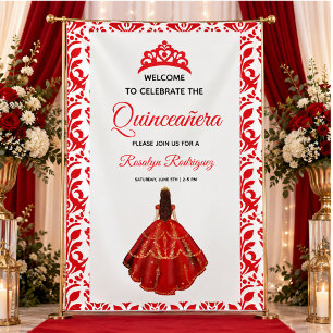 Lona Elegante Quinceañera Real Rojo