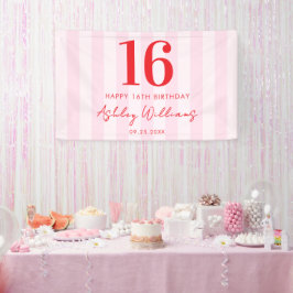 Lona Elegante Rojo Rojo Moderno 16 cumpleaños