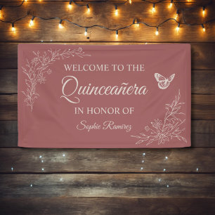 Lona Elegante Rosa eterno Mauve Quinceañera Banner