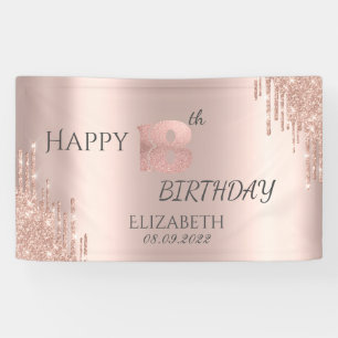 Lona Elegante Rosa Purpurina de oro gotea 18 cumpleaños