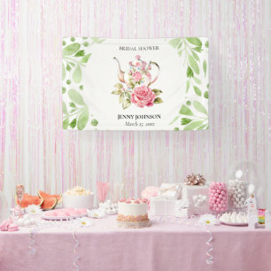 Lona Elegante Rosa Verde Floral Flores Ducha Nupcial