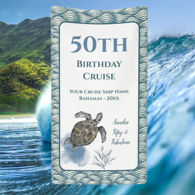 Lona Elegante Rótulo de decoración de puertas de crucer (Turtle Ocean themed cruise ship door decor banner. Celebrate an anniversary, birthday or more. )