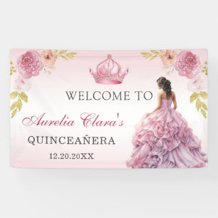 Lona Elegante Rubor Floral Rosa Quinceañera Cumpleaños