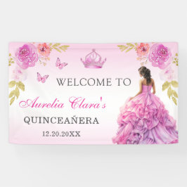 Lona Elegante Rubor Floral Rosa Quinceañera Cumpleaños