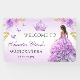 Lona Elegante Rubor Purple Floral Quinceañera Cumpleaño
