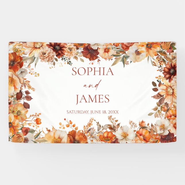 Lona Elegante Rústico Otoño Floral Boda (Horizontal)