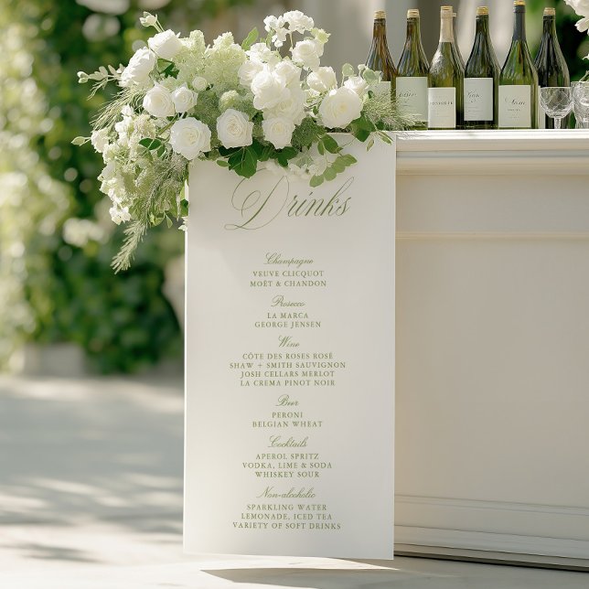 Lona Elegante Sage Green Boda Bebidas Bar Banner (Elegant Sage Green Wedding Drinks Bar Menu Banner)