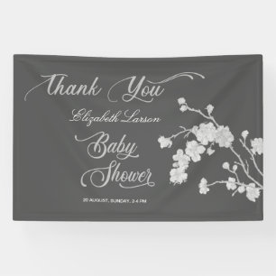 Lona Elegante Sakura cerezos florece Baby Shower negro
