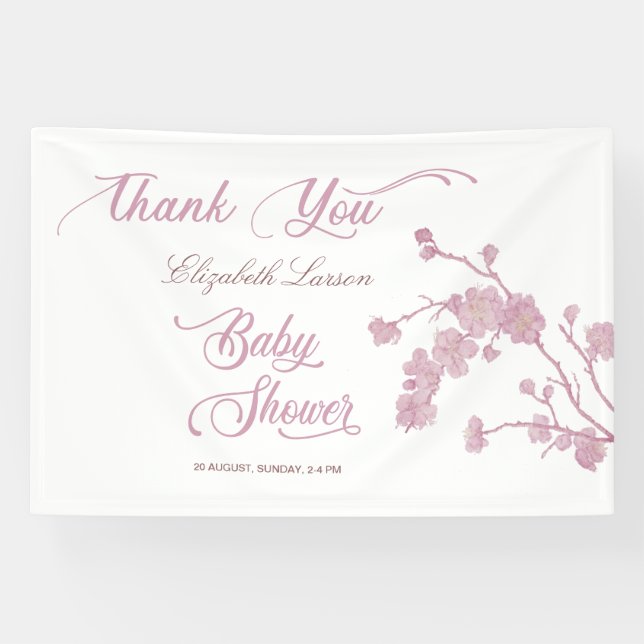 Lona Elegante Sakura cerezos florece Baby Shower White (Horizontal)