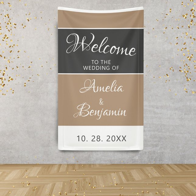 Lona Elegante Simple Gris Beige Letra Bodas Bienvenida (Subido por el creador)
