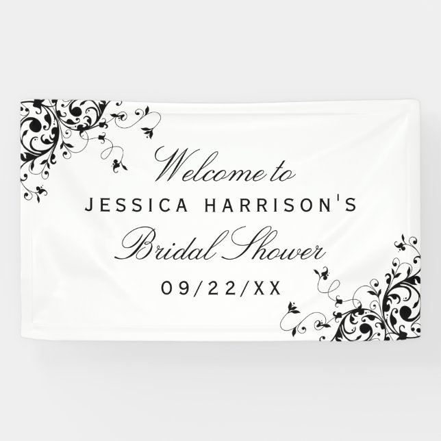 Lona Elegante Swirls Black & White Bridal Shower (Horizontal)
