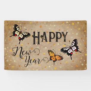 Lona Elegante tipografía mariposa Stars Rustic New Year