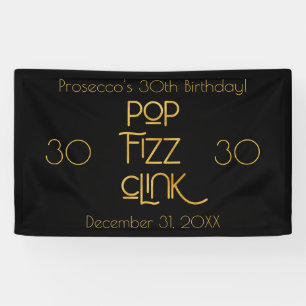 Lona Elegante Tipografía Pop Fizz Clink Cumpleaños