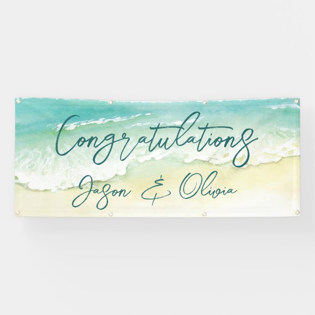 Lona Elegante Tropical Beach Wedding Felicitaciones (Horizontal)