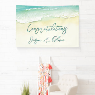 Lona Elegante Tropical Beach Wedding Felicitaciones